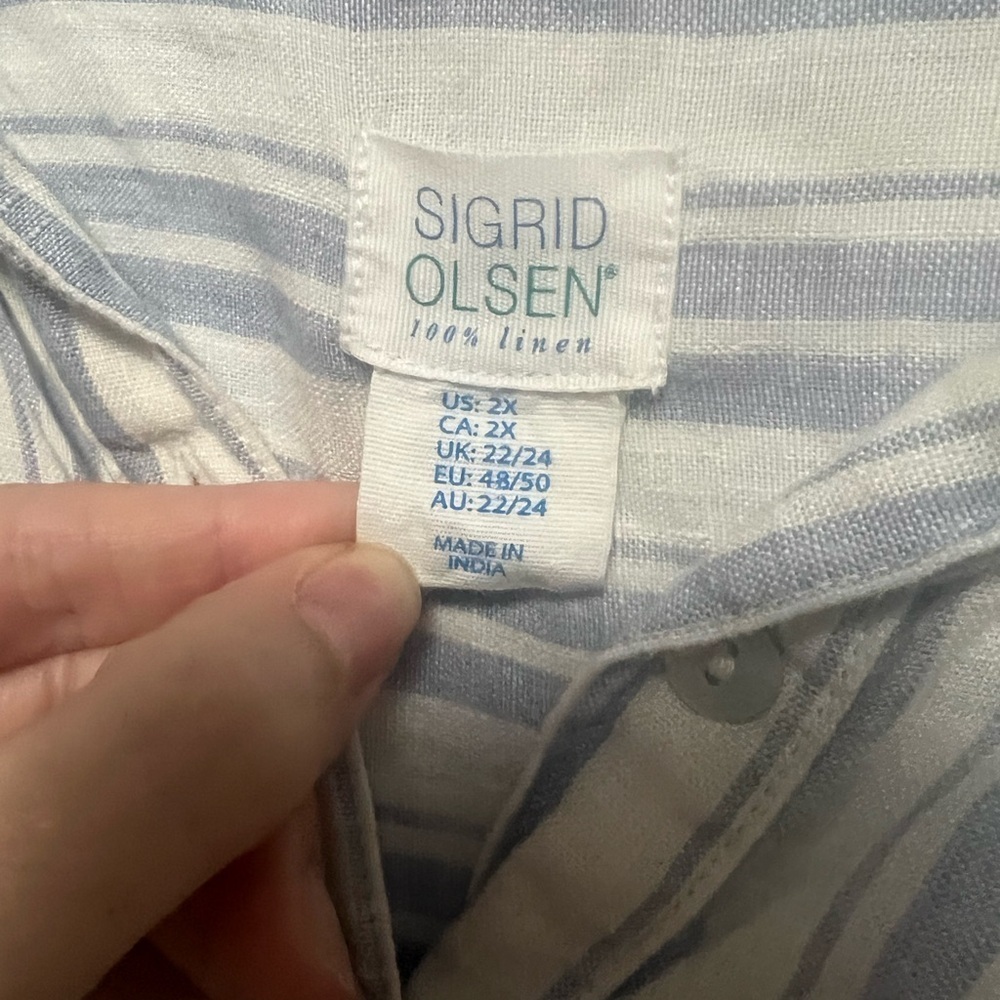 Sigrid Olsen 100 % Linen Women's White and Blue Striped Shirt Dress natural - Picture 2 of 7